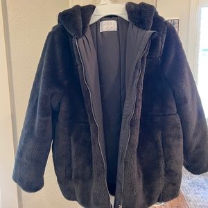 Adorable Girls Zara Faux Fur Hooded Jacket Brown Size 11-12
